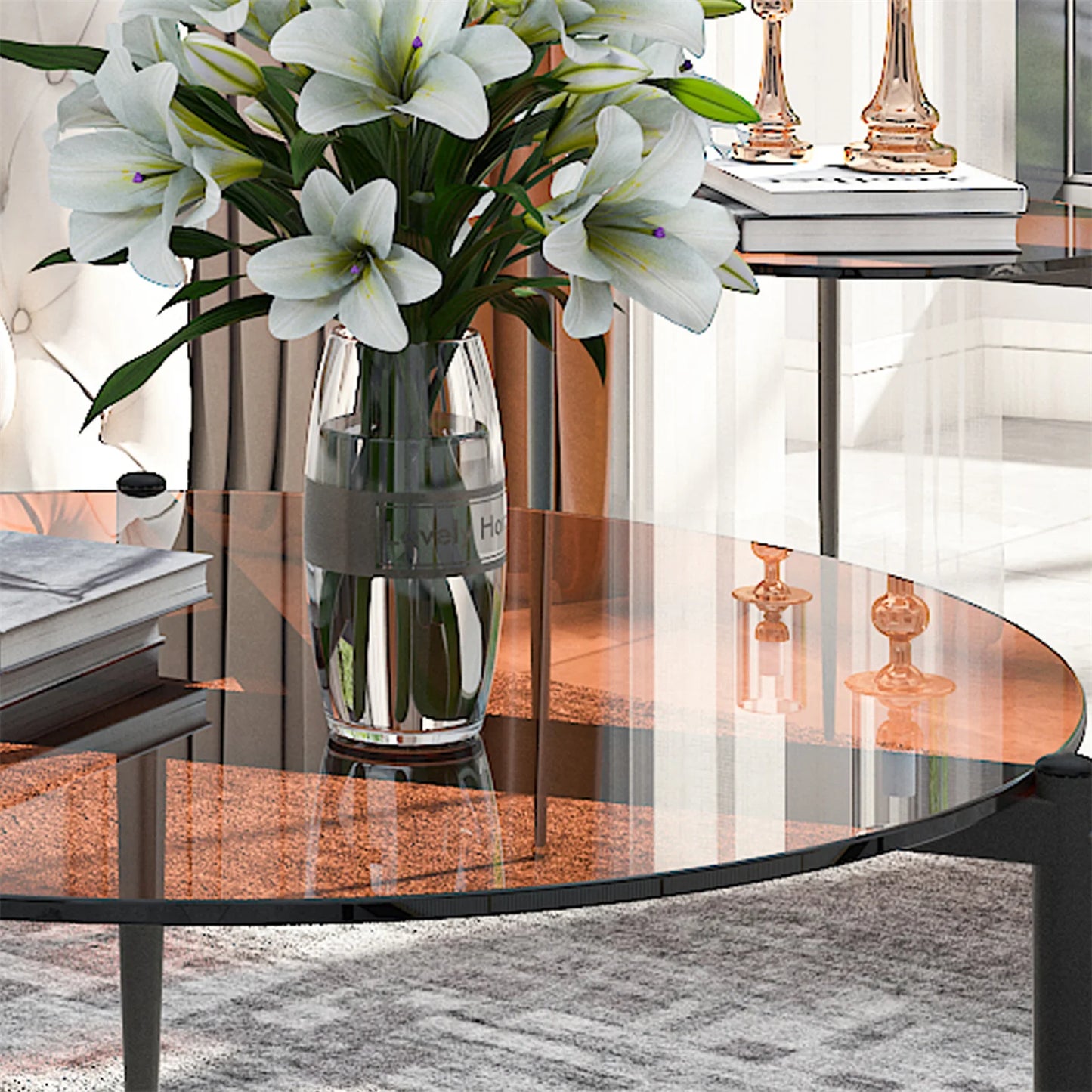 Round Tempered Glass Coffee Table Modern Side Table Decorative Center Table with Metal Legs for Living Room Office